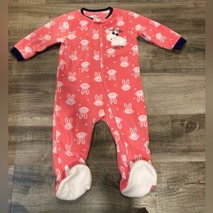 Pink Bunny Print Kids One Piece footie pajama